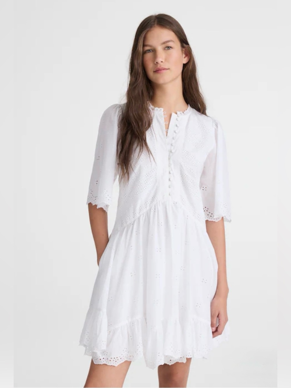 Madewell Eyelet Flutter Sleeve Mini Dress in Cotton